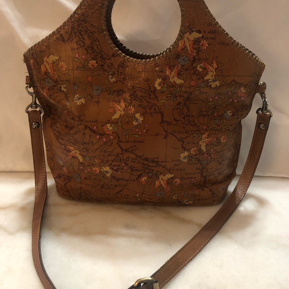 Patricia Nash Tan Leather Satchel with Floral Accents